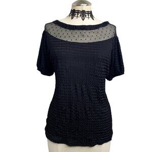 Gothic Whimsigoth Textured Sheer Polka Dot Collar Puff Sleeve Gothic Blouse